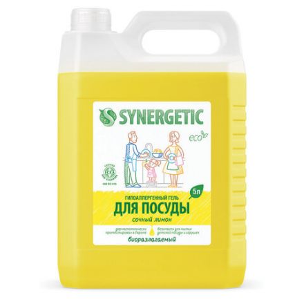 Гель для мытья посуды антибактериальный 5 л, SYNERGETIC "Лимон", 103500