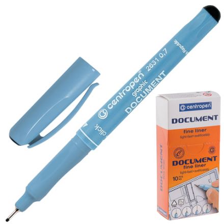 Ручка капиллярная (линер) ЧЕРНАЯ CENTROPEN "Document", трехгранная, линия письма 0,7 мм, 2631/0,7, 2 2631 0104 Ручка капиллярная (линер) ЧЕРНАЯ CENTROPEN "Document", трехгранная, линия письма 0,7 мм, 2631/0,7, 2 2631 0104