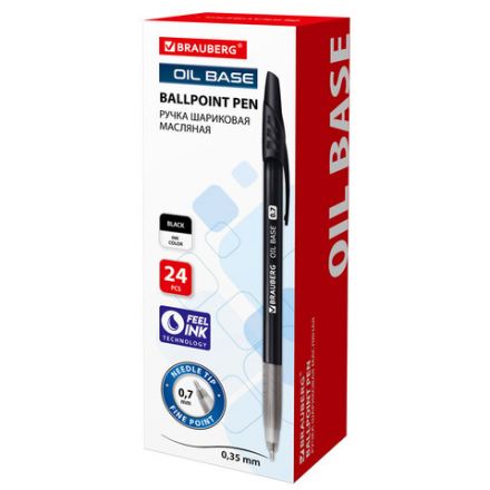 Ручка шариковая масляная BRAUBERG "Oil Base", ЧЕРНАЯ, корпус черный, узел 0,7 мм, линия письма 0,35 мм, 141635 Ручка шариковая масляная BRAUBERG "Oil Base", ЧЕРНАЯ, корпус черный, узел 0,7 мм, линия письма 0,35 мм, 141635