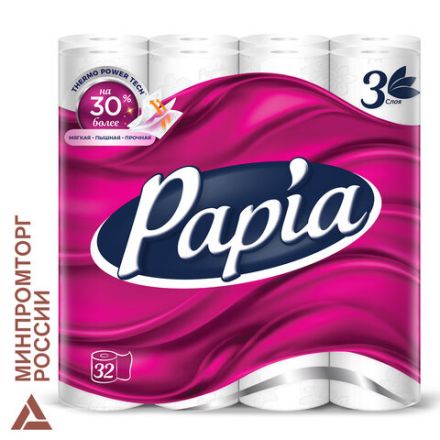 Бумага туалетная бытовая, спайка 32 шт., 3-слойная (32х16,8 м), PAPIA, белая, 5080734 Бумага туалетная бытовая, спайка 32 шт., 3-слойная (32х16,8 м), PAPIA, белая, 5080734