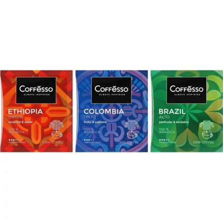 Кофе Coffesso DRIP MIX WORLD COLLECTION ассорти в дрип-пакетах, 30х10г Кофе Coffesso DRIP MIX WORLD COLLECTION ассорти в дрип-пакетах, 30х10г
