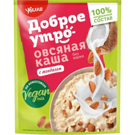 Каша Увелка овсяная на основе кокосового напитка с миндалем 40гх20шт/уп