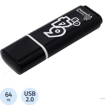 Флеш-память Smartbuy Glossy, 64Gb, USB 2.0, чер, SB64GBGS-K Флеш-память Smartbuy Glossy, 64Gb, USB 2.0, чер, SB64GBGS-K