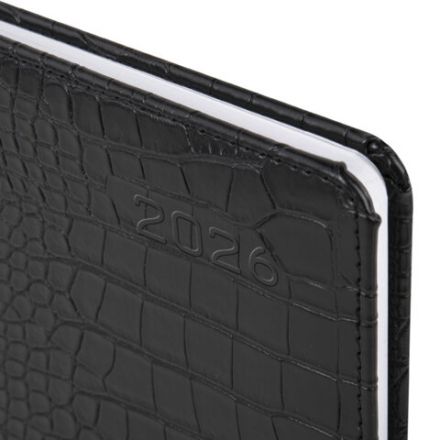 Еженедельник датированный 2026 А5 145х215 мм, BRAUBERG "Party", под кожу, черный, 117180