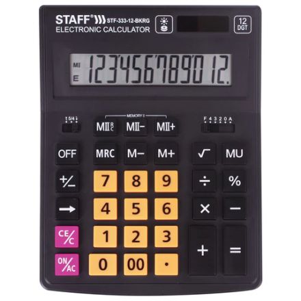 Калькулятор настольный STAFF PLUS STF-333-BKRG (200x154 мм) 12 разрядов, ЧЕРНО-ОРАНЖЕВЫЙ, 250460 Калькулятор настольный STAFF PLUS STF-333-BKRG (200x154 мм) 12 разрядов, ЧЕРНО-ОРАНЖЕВЫЙ, 250460
