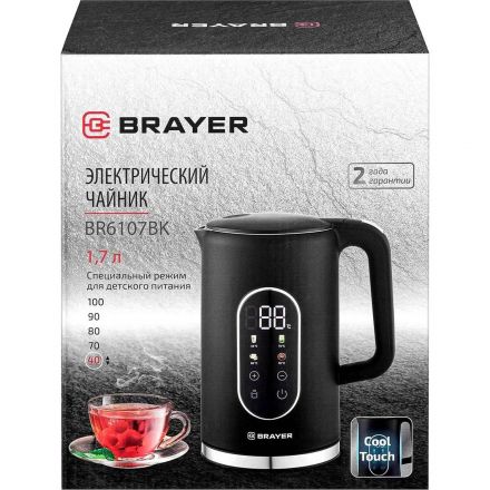 Чайник Brayer 6107BR-BK, электрический, 2200 Вт, 1,7 л, Cool Touch, cенсор упр