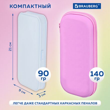 Пенал пластиковый BRAUBERG, пастельный голубой, С НАКЛЕЙКАМИ, 21х9х3 см, 272272