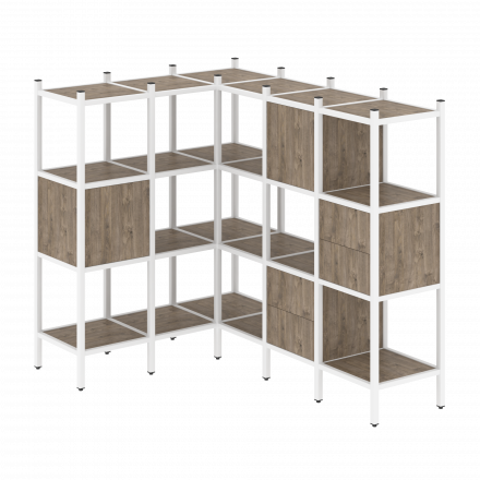 Loft Угловой внутренний стеллаж наборный VR.L-30 Тиквуд тёмный/Белый металл 1278*1278*1458
