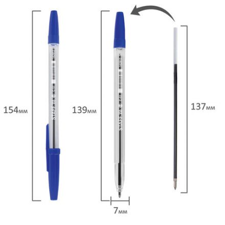 Ручка шариковая STAFF "C-51", СИНЯЯ, корпус прозрачный, узел 1 мм, линия письма 0,7 мм, 142812 Ручка шариковая STAFF "C-51", СИНЯЯ, корпус прозрачный, узел 1 мм, линия письма 0,7 мм, 142812