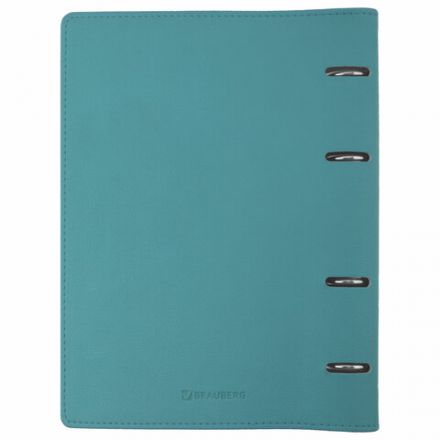 Тетрадь на кольцах А5 (180х220 мм), 120 листов, под кожу, клетка, BRAUBERG "Joy", бирюзовый/серо-голубой, 129993