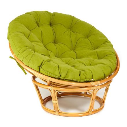 Кресло Папасан/Papasan (23/01 W) /с подушкой и ремешками/ диаметр подушки 125см, 115х101х104см, медовый, флок олива, 23