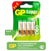 Батарейки КОМПЛЕКТ 4 шт., GP Super G-Tech, AA (LR6,15А), алкалиновые, пальчиковые, ПРОМО 3+1, 15A3/1-2CR4
