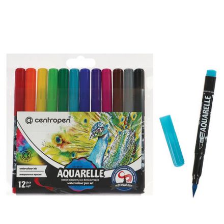 Маркеры-кисти акварельные 12 ЦВЕТОВ CENTROPEN "Aquarelle", линия письма 1-9 мм, 8683/12ET, 6 8683 1201 Маркеры-кисти акварельные 12 ЦВЕТОВ CENTROPEN "Aquarelle", линия письма 1-9 мм, 8683/12ET, 6 8683 1201