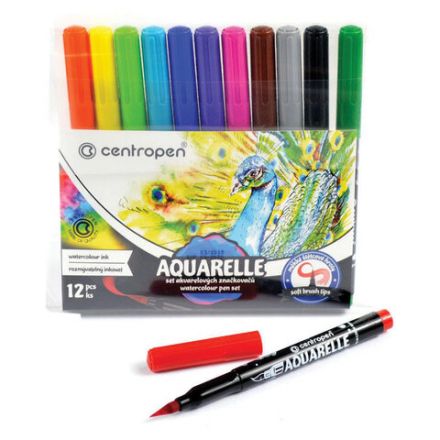 Маркеры-кисти акварельные 12 ЦВЕТОВ CENTROPEN "Aquarelle", линия письма 1-9 мм, 8683/12ET, 6 8683 1201 Маркеры-кисти акварельные 12 ЦВЕТОВ CENTROPEN "Aquarelle", линия письма 1-9 мм, 8683/12ET, 6 8683 1201