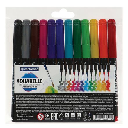 Маркеры-кисти акварельные 12 ЦВЕТОВ CENTROPEN "Aquarelle", линия письма 1-9 мм, 8683/12ET, 6 8683 1201 Маркеры-кисти акварельные 12 ЦВЕТОВ CENTROPEN "Aquarelle", линия письма 1-9 мм, 8683/12ET, 6 8683 1201