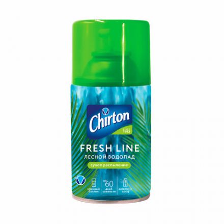Сменный баллон 250 мл, CHIRTON "Лесной водопад", для автоматических освежителей, универсальный, сухое распыление, 4670013302581 Сменный баллон 250 мл, CHIRTON "Лесной водопад", для автоматических освежителей, универсальный, сухое распыление, 4670013302581
