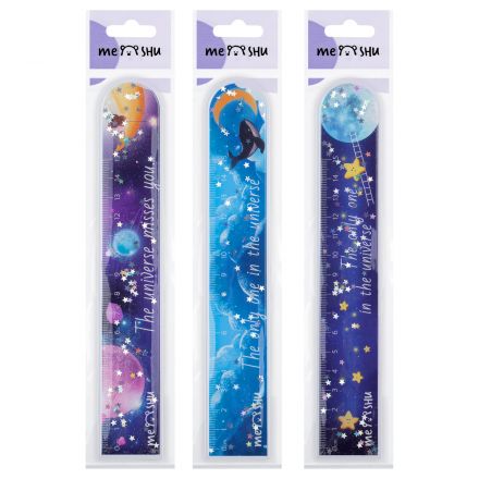 Линейка 15см MESHU "Universe" ПВХ с блестками, ассорти, европодвес Линейка 15см MESHU "Universe" ПВХ с блестками, ассорти, европодвес