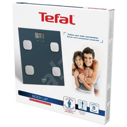Весы напольные TEFAL Body Up BM2520V0, электронные, максимальная нагрузка 150 кг, квадрат, стекло, серые, 2100111795