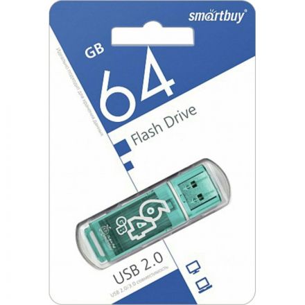 Флеш-память Smartbuy Glossy, 64Gb, USB 2.0, зел, SB64GBGS-G