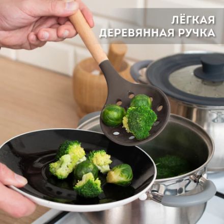 Набор силиконовых кухонных принадлежностей с деревянными ручками 12 в 1, серо-коричневый, DASWERK (ДАСВЕРК), 608195 Набор силиконовых кухонных принадлежностей с деревянными ручками 12 в 1, серо-коричневый, DASWERK (ДАСВЕРК), 608195