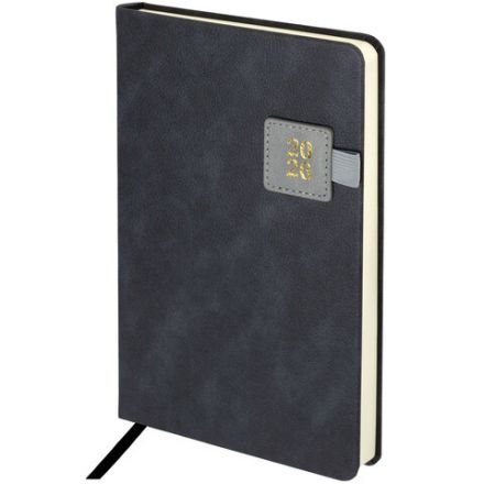 Ежедневник датированный 2026 А5 138х213 мм, BRAUBERG "Accent", под кожу, держатель, серый, 117385 Ежедневник датированный 2026 А5 138х213 мм, BRAUBERG "Accent", под кожу, держатель, серый, 117385