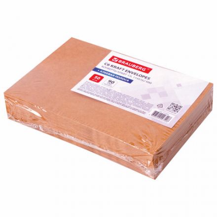 Конверты С6 (114х162 мм) КРАФТ, клей, 90 г/м2, КОМПЛЕКТ 50 шт., треугольный клапан, BRAUBERG, 112363 Конверты С6 (114х162 мм) КРАФТ, клей, 90 г/м2, КОМПЛЕКТ 50 шт., треугольный клапан, BRAUBERG, 112363