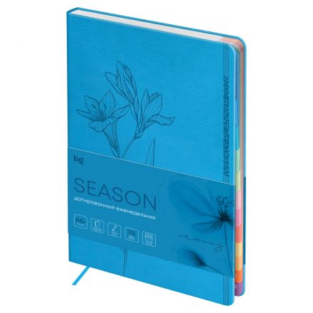 Еженедельник датированный 2026г., А6+, 80л., мягкий переплет, кожзам, BG "Season. Crocus", голубой, полноцветный вырубной блок