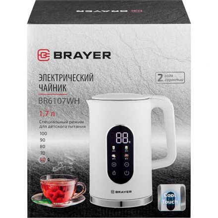 Чайник BRAYER 6107BR-WH,электрический,2200Вт,1,7л,Cool Touch,cенсор.управл Чайник BRAYER 6107BR-WH,электрический,2200Вт,1,7л,Cool Touch,cенсор.управл