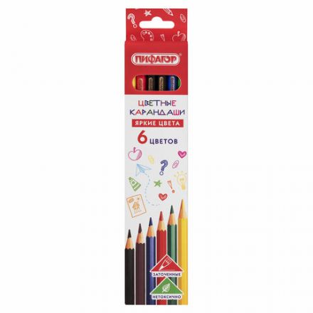 Карандаши цветные ПИФАГОР ЭКО "КЛАССИК", 6 цветов, шестигранные, 182047 Карандаши цветные ПИФАГОР ЭКО "КЛАССИК", 6 цветов, шестигранные, 182047