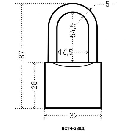Замок навесной УЗК Аллюр ВС1Ч-330Д (32xd=5x54,5) чугун серый (дл.дуж/5кл)