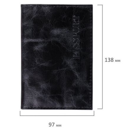 Обложка для паспорта натуральная кожа пулап, "Passport", кожаные карманы, черная, BRAUBERG, 238198