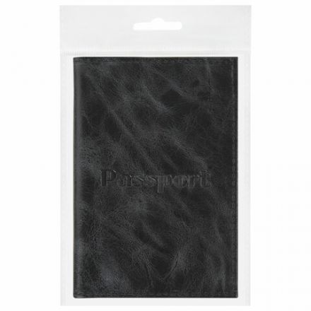 Обложка для паспорта натуральная кожа пулап, "Passport", кожаные карманы, черная, BRAUBERG, 238198