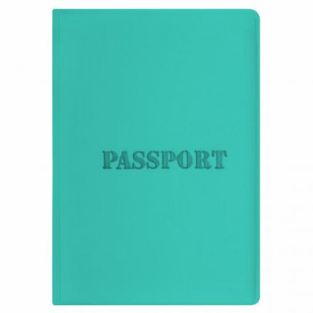 Обложка для паспорта, мягкий полиуретан, "PASSPORT", цвет "тиффани", STAFF, 238404