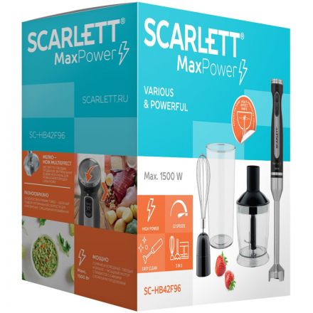 Блендер SCARLETT SC-HB42F96, погружной, 1500Вт, черный Блендер SCARLETT SC-HB42F96, погружной, 1500Вт, черный