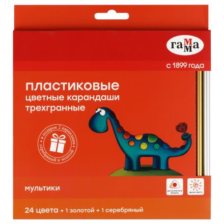 Карандаши цветные пластиковые Гамма "Мультики", 24цв.+1 золотой +1 серебряный, трехгранные, заточен, европодвес Карандаши цветные пластиковые Гамма "Мультики", 24цв.+1 золотой +1 серебряный, трехгранные, заточен, европодвес