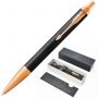 Ручка шариковая PARKER "IM Premium Black GT", корпус черный матовый с гравировкой, позолоченные детали, синяя, 1931667