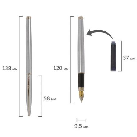 Ручка подарочная перьевая BRAUBERG "Ballet", СИНЯЯ, корпус серебистый с хромированными деталями, 143481 Ручка подарочная перьевая BRAUBERG "Ballet", СИНЯЯ, корпус серебистый с хромированными деталями, 143481