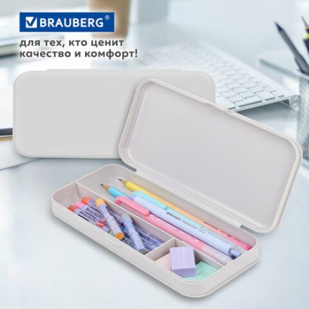 Пенал пластиковый BRAUBERG, серый, С НАКЛЕЙКАМИ, 21х9х3 см, 272273 Пенал пластиковый BRAUBERG, серый, С НАКЛЕЙКАМИ, 21х9х3 см, 272273