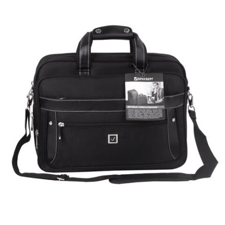 Сумка портфель BRAUBERG CARBON с отделением для ноутбука 15-16", 2 отделения, черная, 31х41х13 см, 240509