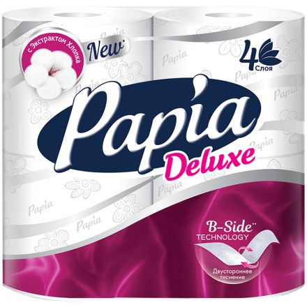 Бумага туалетная Papia "Deluxe", 4-слойная, 4шт., тиснение, белая Бумага туалетная Papia "Deluxe", 4-слойная, 4шт., тиснение, белая