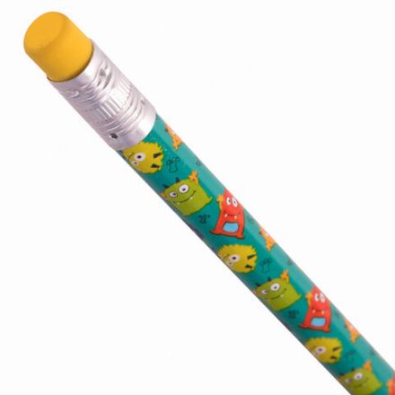 Карандаш чернографитный ЮНЛАНДИЯ "МОНСТРИКИ", 1 шт., HB, с ластиком, корпус ассорти, 181782