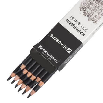 Карандаш (1 штука) угольный BRAUBERG ART CLASSIC, СРЕДНИЙ, круглый, корпус черный, заточенный, 181291 Карандаш (1 штука) угольный BRAUBERG ART CLASSIC, СРЕДНИЙ, круглый, корпус черный, заточенный, 181291