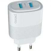 Зарядное устройство сетевое PERO TC08 AUTO MAX 2USB 3.4А белый