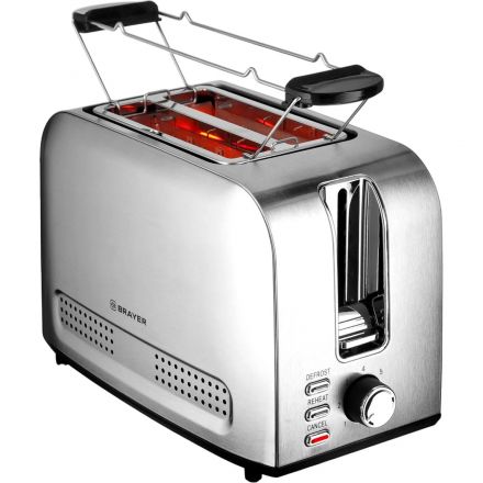 Тостер BRAYER 2110BR,850Вт,7реж,автодогр,размор,,автоотключ,2тост,съем.подд