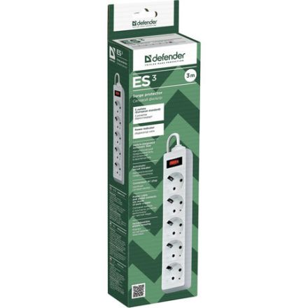 Сетевой фильтр DEFENDER ES, 5 розеток, 3 м, белый, 99482 Сетевой фильтр DEFENDER ES, 5 розеток, 3 м, белый, 99482