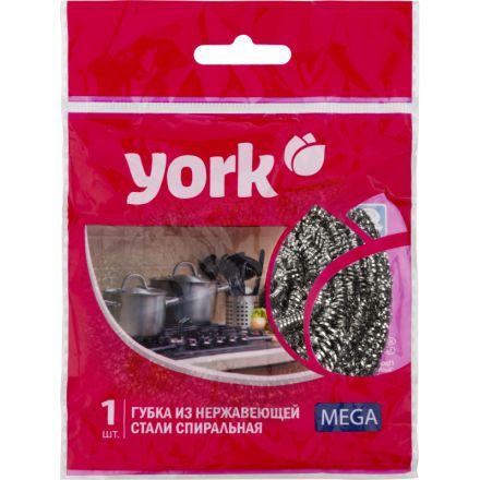 Губка для мытья посуды YORK Мега спиральная стальная Губка для мытья посуды YORK Мега спиральная стальная
