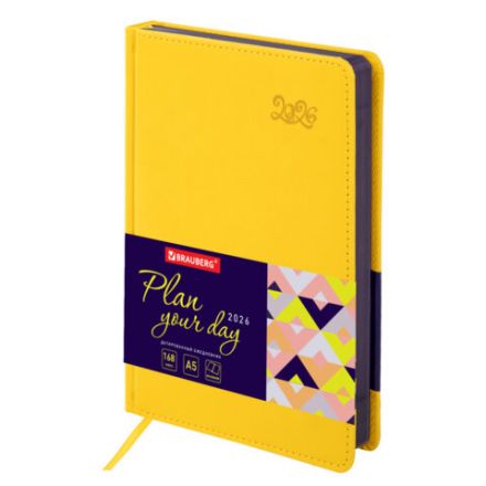Ежедневник датированный 2026, А5, 138x213 мм, BRAUBERG "Rainbow", под кожу, желтый, 117082 Ежедневник датированный 2026, А5, 138x213 мм, BRAUBERG "Rainbow", под кожу, желтый, 117082
