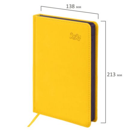 Ежедневник датированный 2026, А5, 138x213 мм, BRAUBERG "Rainbow", под кожу, желтый, 117082 Ежедневник датированный 2026, А5, 138x213 мм, BRAUBERG "Rainbow", под кожу, желтый, 117082