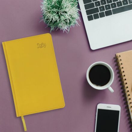 Ежедневник датированный 2026, А5, 138x213 мм, BRAUBERG "Rainbow", под кожу, желтый, 117082 Ежедневник датированный 2026, А5, 138x213 мм, BRAUBERG "Rainbow", под кожу, желтый, 117082