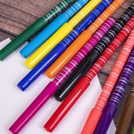 Фломастеры BRAUBERG "PREMIUM", 12 цветов, КОРПУС С ПЕЧАТЬЮ, вентилируемый колпачок, ПВХ-упаковка с европодвесом, 151942